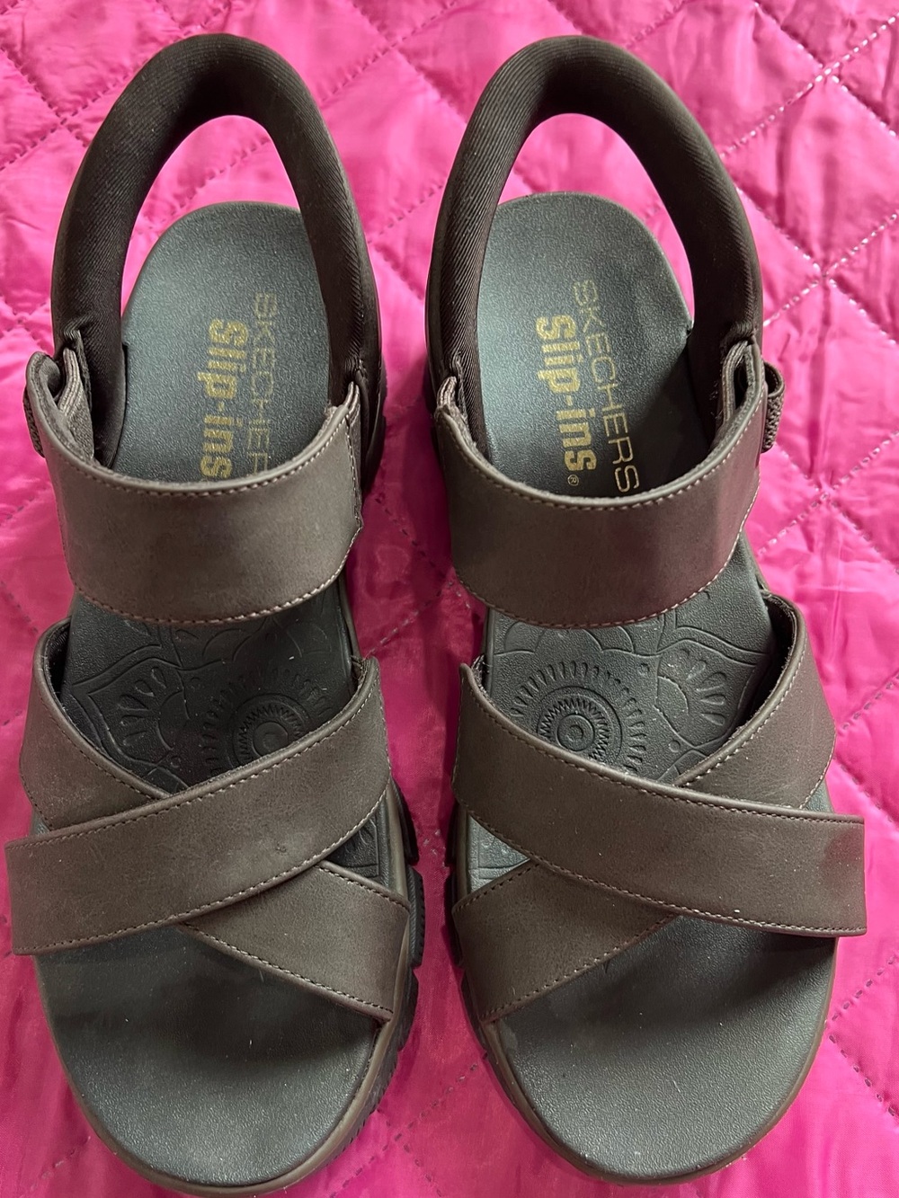 Skechers Brown Crisscross Slip-In Sandals for Women